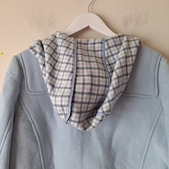 Lands' End Wool Blend Jacket Plaid Lined Hooded Coat Light Blue Women's Size 12 - Picture 6 of 10
